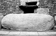 Photograph of the carved entrance stone at Newgrange, County Meath