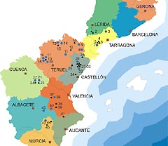 Map of hte Spanish Levantine art area treated in EuroPreArt